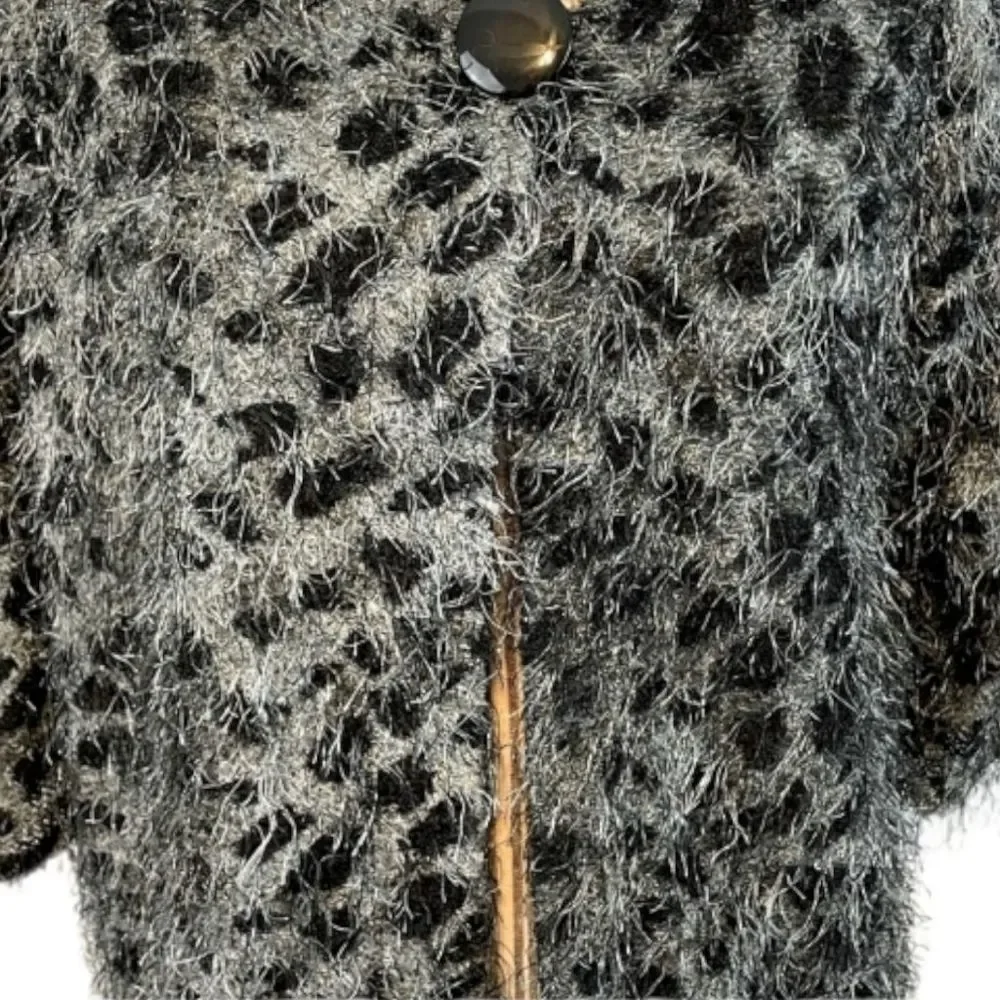 Vintage Isela Fuzzy Animal Print Cardigan Sweater In A Size Medium - Picture 10 of 15